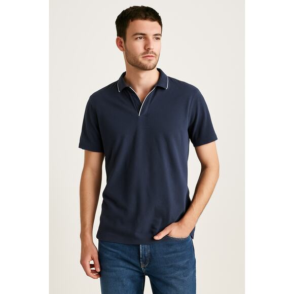 Abercrombie & Fitch Navy Split Neck Polo Shirt Men’s Medium 100% Cotton - Picture 1 of 5